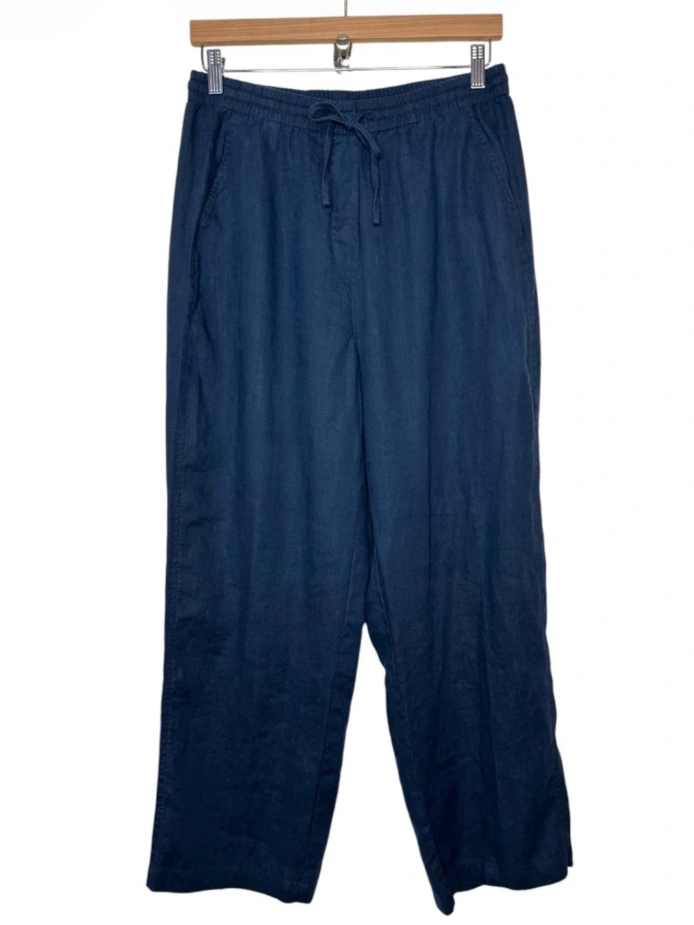 Banana Republic Easy Linen Pull on Pants Size Medium Straight Ankle Preppy Navy